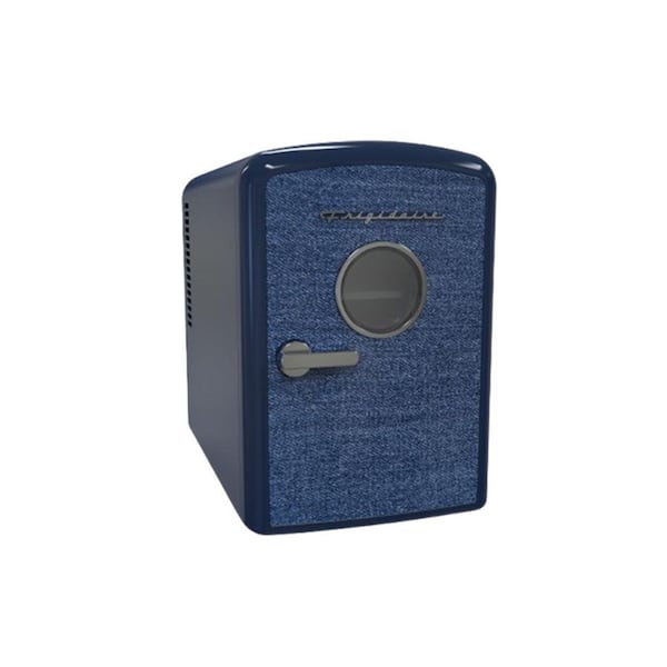 Frigidaire 7 in. 1 cu. ft. Retro Mini Refrigerator Cooler, Holds 9-Cans, Portable-Car, Office, Bedroom, Dorm, Indigo Denim in Blue