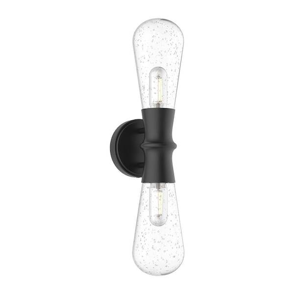 ALORA MOOD Marcel 5-in 2-Light 60-Watt Clear Bubble Glass/Textured Black Exterior Wall Sconce