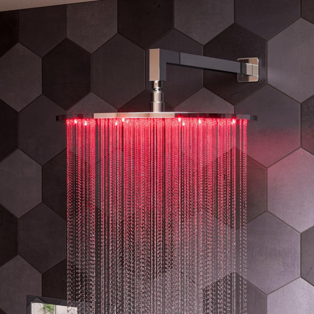 Polished Chrome LED Rain Shower Head with Temperature Control