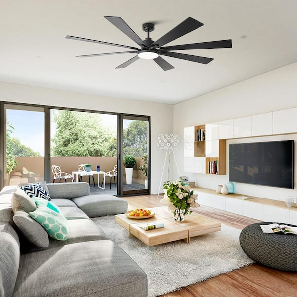 72 in. Indoor Integrated LED Matte Black 6-Speed Ceiling Fan with Light and Remote Control