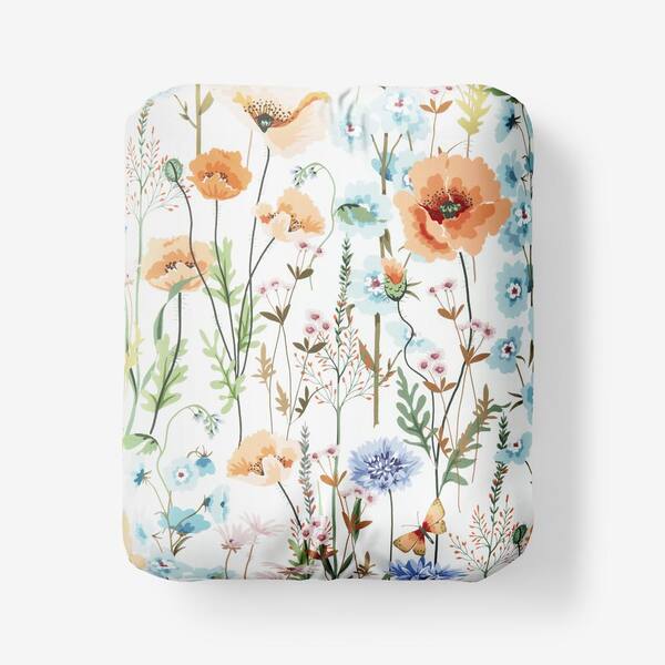 The Company Store Legends Hotel Summer Floral Wrinkle-Free White Multi Sateen Full Fitted Sheet