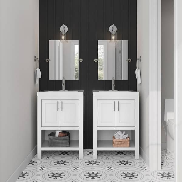 Spa 24.5 in. W x 18.75 in. D x 35.5 in. H Single Sink Bath Vanity in White with White Cultured Marble Top