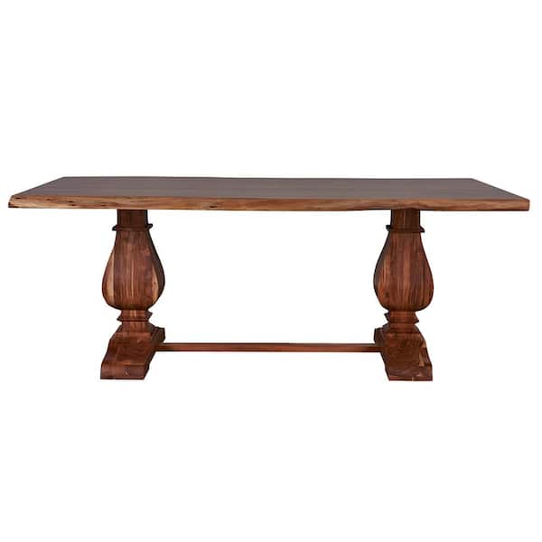 LR Home Live Edge 78 in. Rectangle Gloss Brown/Chestnut Wooden Dining Table (Seats 6)