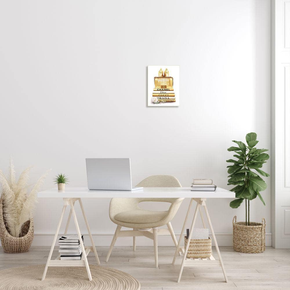 Glam Gold Fashion Purse on Designer Bookstack Wood Wall Art