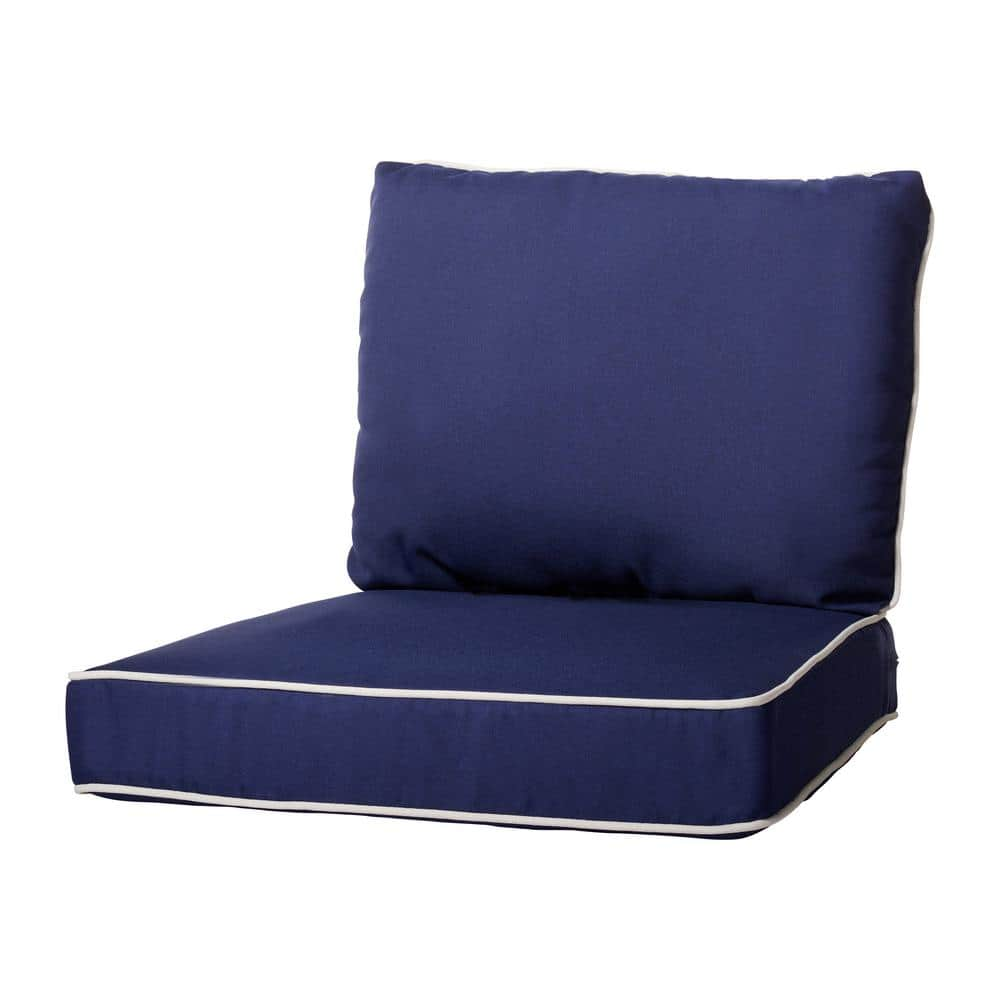 Navy outdoor cushions with white online piping