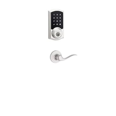 Z-Wave SmartCode Touchscreen Satin Nickel Single Cylinder Electronic Deadbolt featuring Tustin Hall/Closet Lever