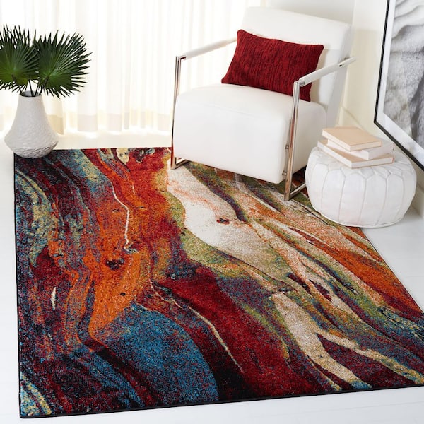 Glacier 5 ft. x 8 ft. Red/Green Abstract Area Rug