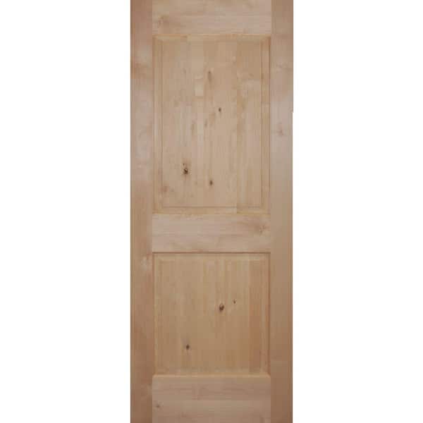 Builders Choice 32 in. x 80 in. 2-Panel Square Top Raised Panel Ovolo Sticking Unfinished Knotty Alder Wood Interior Door Slab