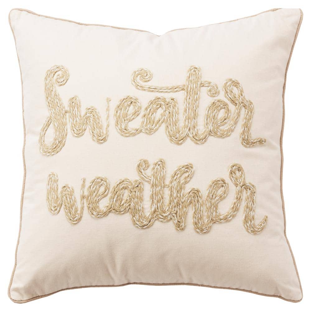 Harvest Ivory/Natural Sentiment Cotton Poly Filled Decorative 20 in. x 20 in. Throw Pillow