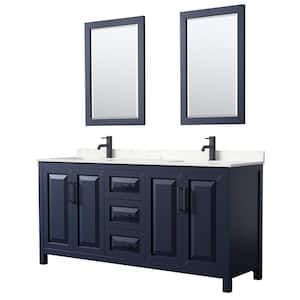 Daria 72 in. W x 22 in. D x 35.75 in. H Double Bath Vanity in Dark Blue with Carrara Cultured Marble Top, 24 in. Mirrors