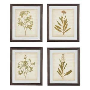 Green and Brown Wooden Framed Botanical Design Wall Art (Set of 4)