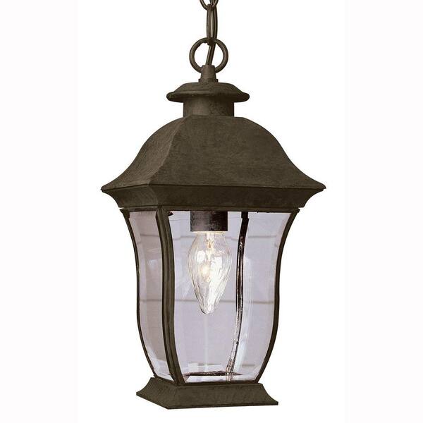 Bel Air Lighting Wall Flower 1-Light Outdoor Hanging Weathered Bronze Lantern with Clear Glass