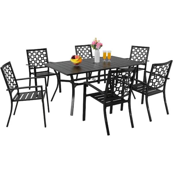 EasyUp Black 7-Piece Metal Patio Outdoor Dining Set with Stackable Chairs