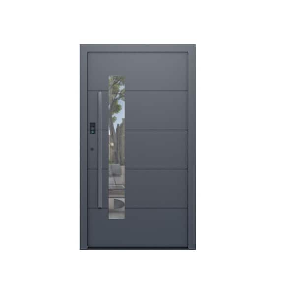 Teza 85 Series 54 in. x 96 in. Right Hand Matte Black Aluminum Prehung Front Door with Hardware