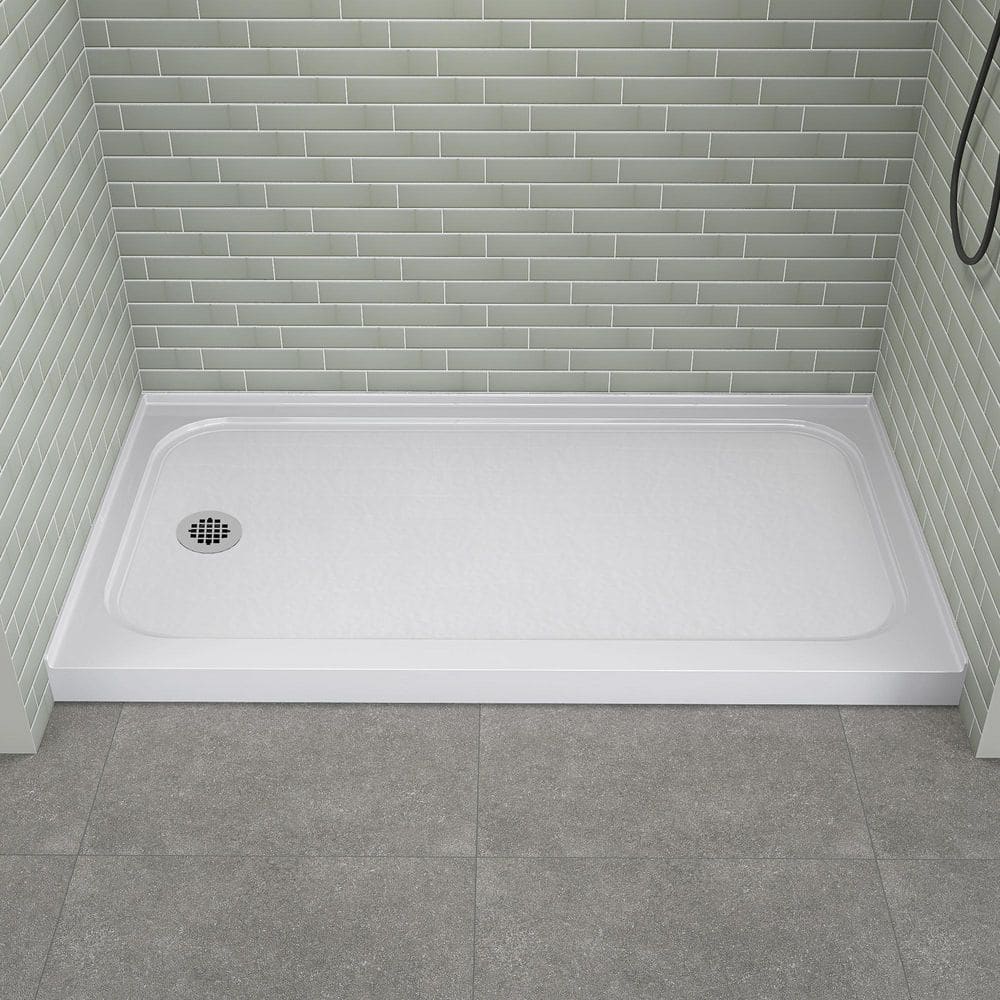 60 in. L x 32 in. W Single Threshold Alcove Shower Pan Base with Left Drain Hole in White Acrylic Shower Base price history on PriceWatchPro