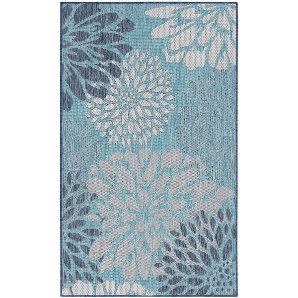 Nourison Garden Oasis Navy 3 ft. x 5 ft. Nature-inspired Contemporary Area Rug