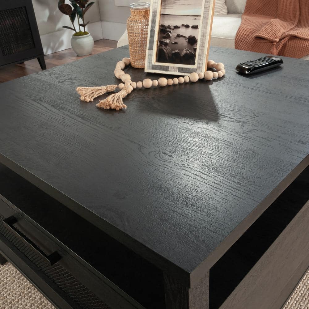 Raven Oak Square Wood Coffee Table with Storage Drawer