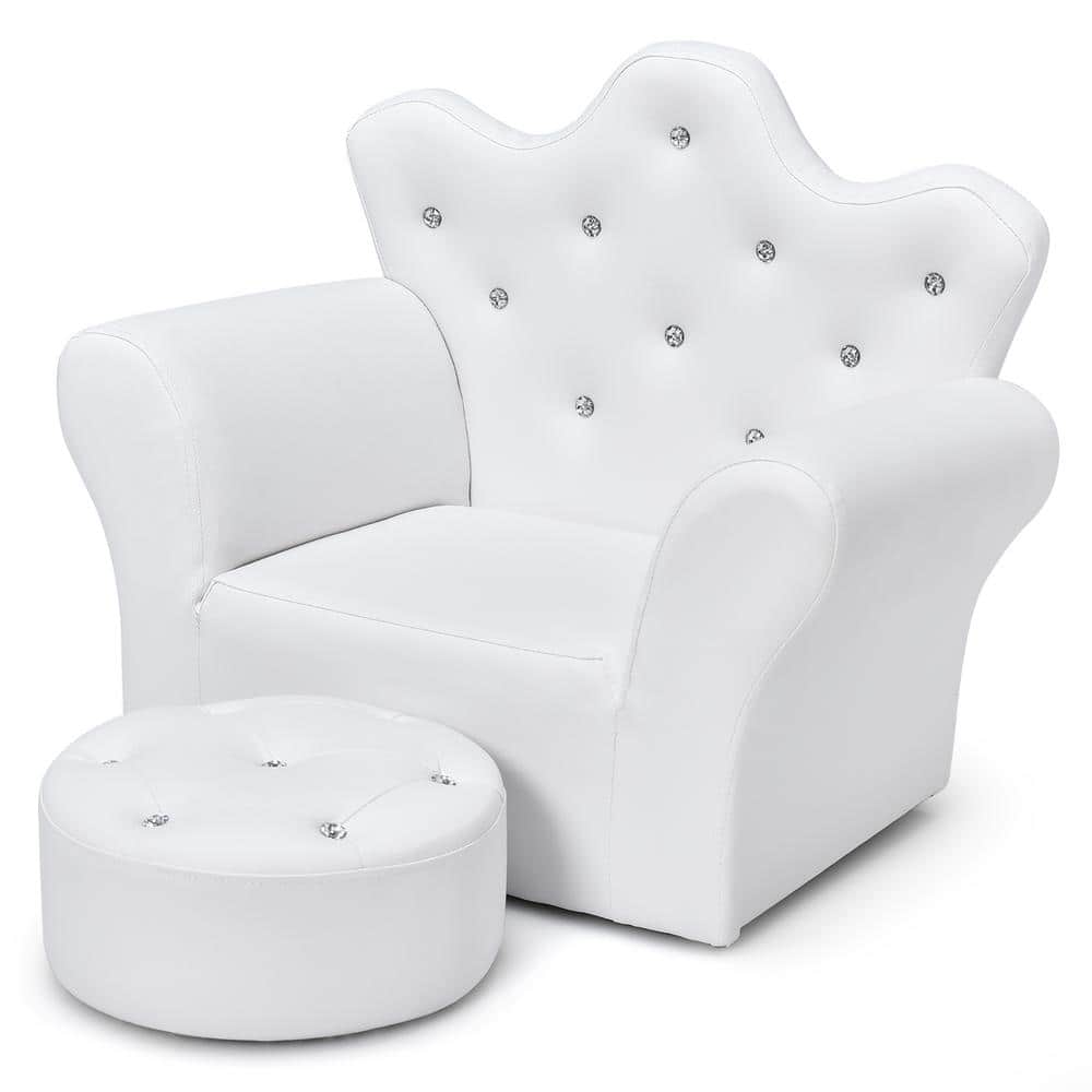 Costway Polyurethane and Wood Kids Princess Sofa with Ottoman in White