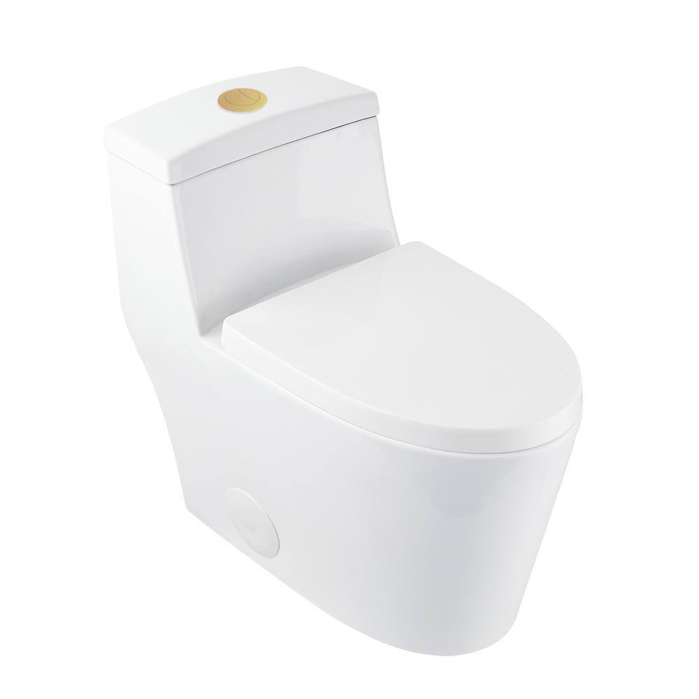 White and Gold Dual-Flush Elongated One-Piece Toilet