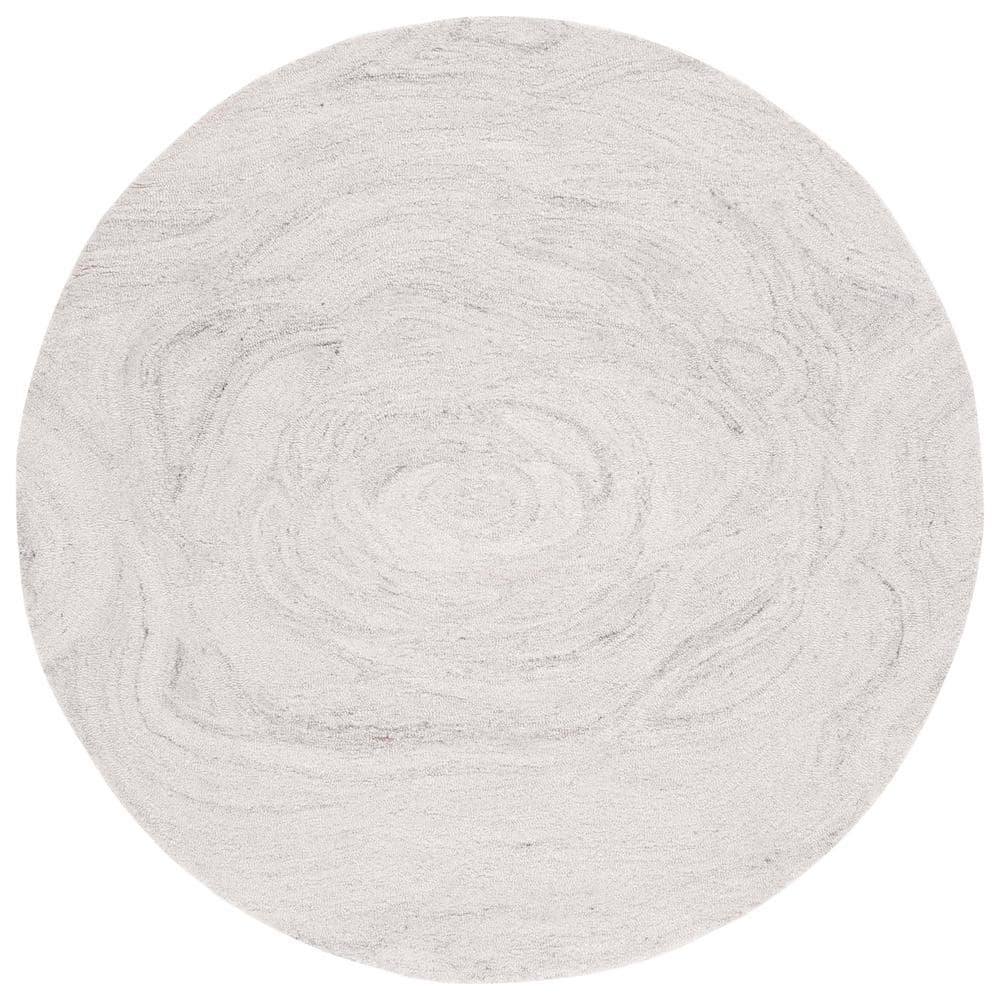 Light Grey and Beige Round Tufted Wool Rug, 6' x 6'
