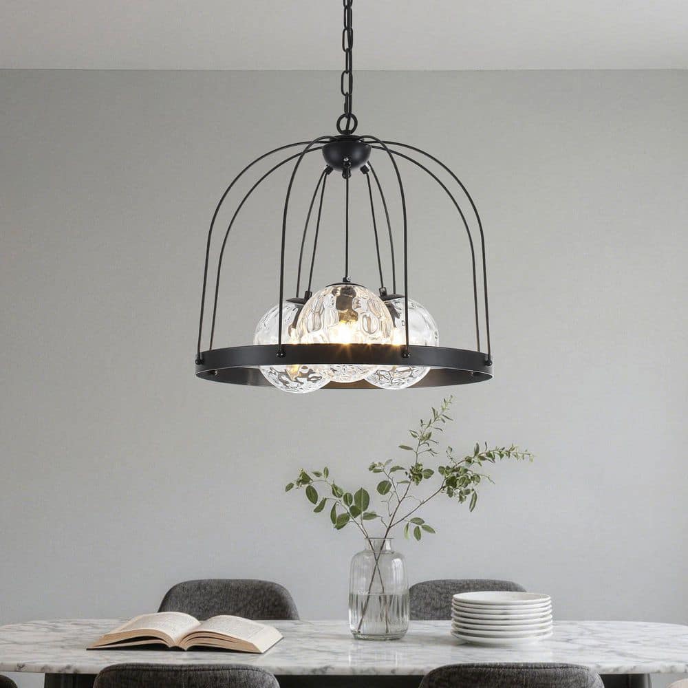 Luce 19 in. 3-Light Black Caged Farmhouse Chandelier Lighting for Dining Room Kitchen Island (Bulbs Not Included) price history on PriceWatchPro