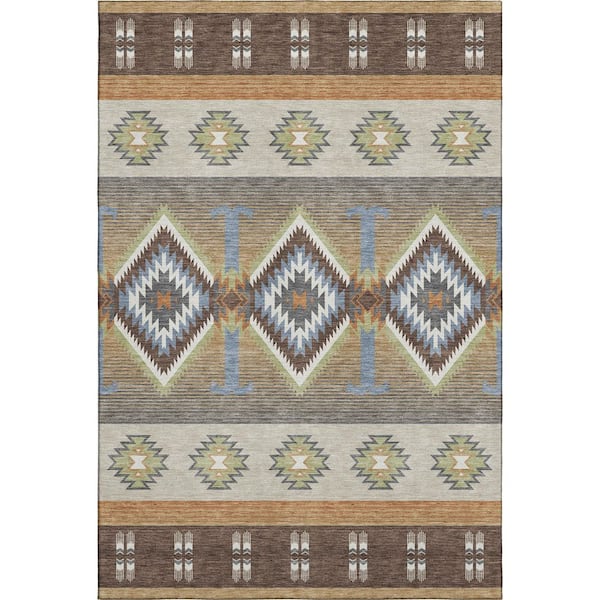 Mayfield Premium Machine Washable Abstract AMF2541 Chocolate 8 ft. x 10 ft. Area Rug