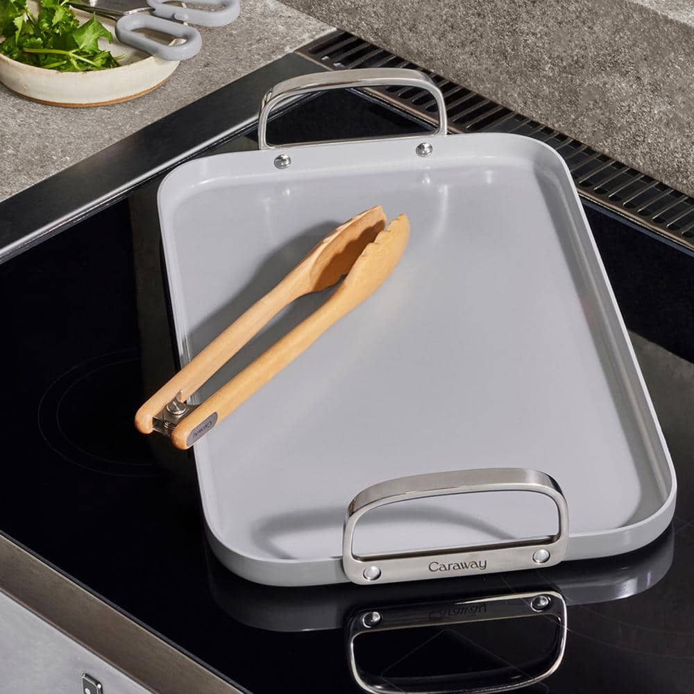 Sage Green Ceramic Nonstick Double Burner Griddle with Handles