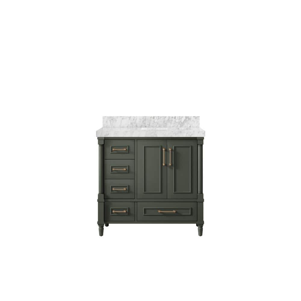 Hudson 36 in. W x 22 in. D x 36 in. H Right Offset Sink Bath Vanity in Pewter Green with 2 in. Carrara Marble Top price history on PriceWatchPro