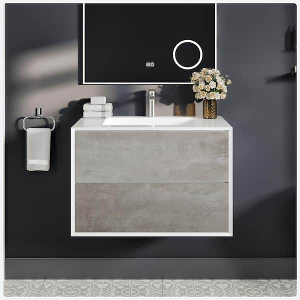 Vienna 35.25 in. W x 20.5 in. D Single Sink Floating Concrete Gray Bath Vanity with White Acrylic Top (Assembled)
