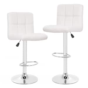 Reiner 37 in. White Low Back Swivel Metal Bar Stool with Faux Leather Seat (Set of 2)