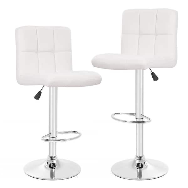 Furniture of America Reiner 37 in. White Low Back Swivel Metal Bar Stool with Faux Leather Seat (Set of 2)