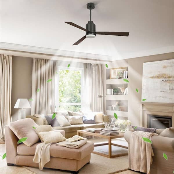 52 in. LED Black and Brown Indoor Ceiling Fan with Light, Quiet DC Motor,3-Color Dimmable, for Sloped Ceiling, 2-Downrod