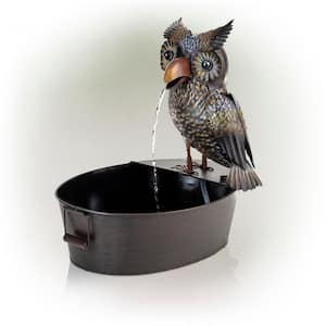 23 in. Tall Indoor/Outdoor Metal Owl Water Fountain, Multicolor