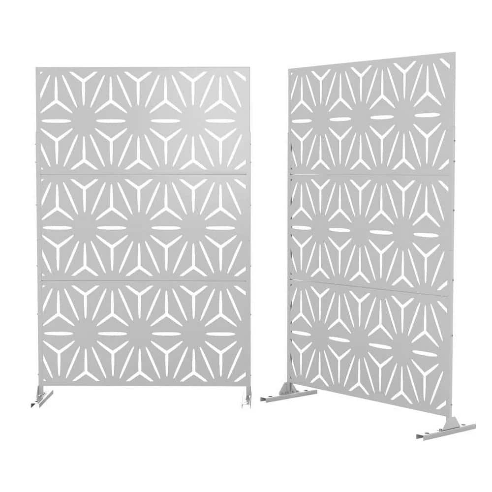 6.5 ft. H x 4 ft. L Laser Cut Metal Privacy Screen in White 3-Screen ...