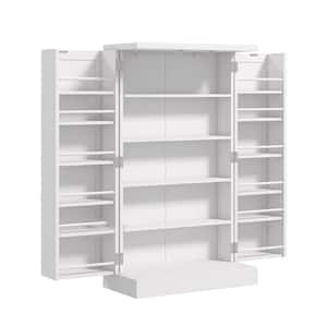 5-Shelf White Wood Pantry Organizer with 12-Tire Rack and Adjustable Shelves