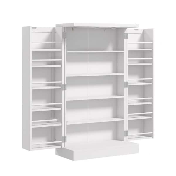 Unbranded 5-Shelf White Wood Pantry Organizer with 12-Tire Rack and Adjustable Shelves