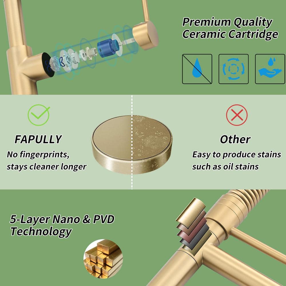 Brushed Gold Single Handle Pull-Down Kitchen Faucet with Sprayer
