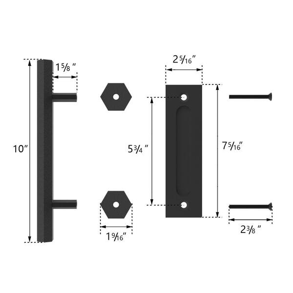 10 in. Black Hexagon Pull and Flush Sliding Barn Door Handle Set 10 in. Black Hexagon Pull and Flush Sliding Barn Door Handle Set