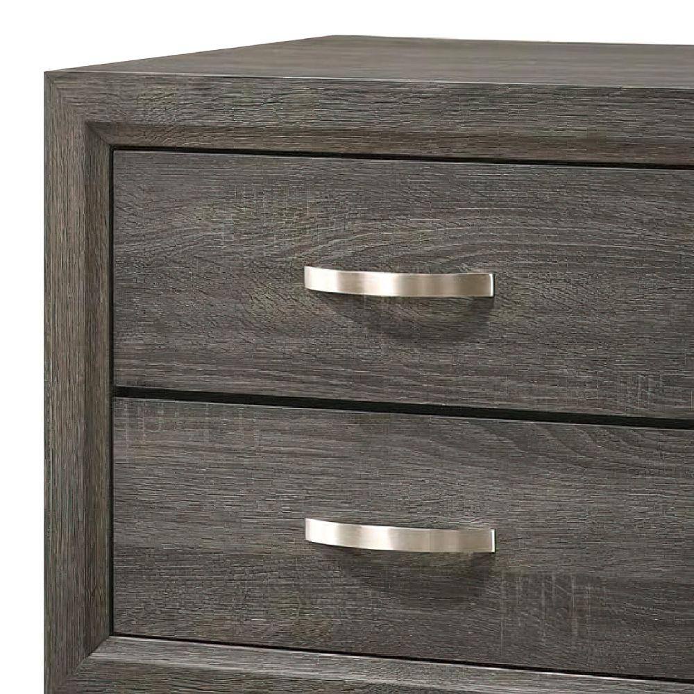 Gray Wood Grain 2 Drawer Nightstand with Metal Handles
