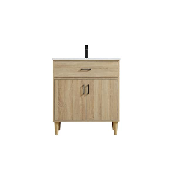30 in. Single Sink Mango Wood Bath Vanity with White Engineered Marble Top