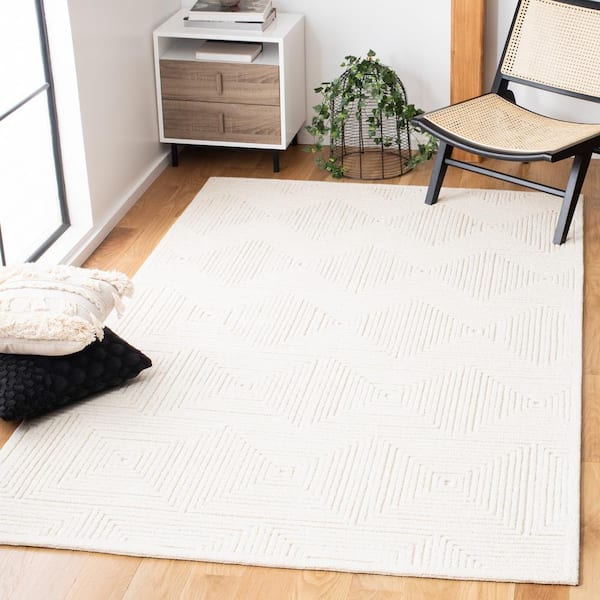 Textural 2 ft. x 3 ft. Ivory Geometric Solid Color Area Rug