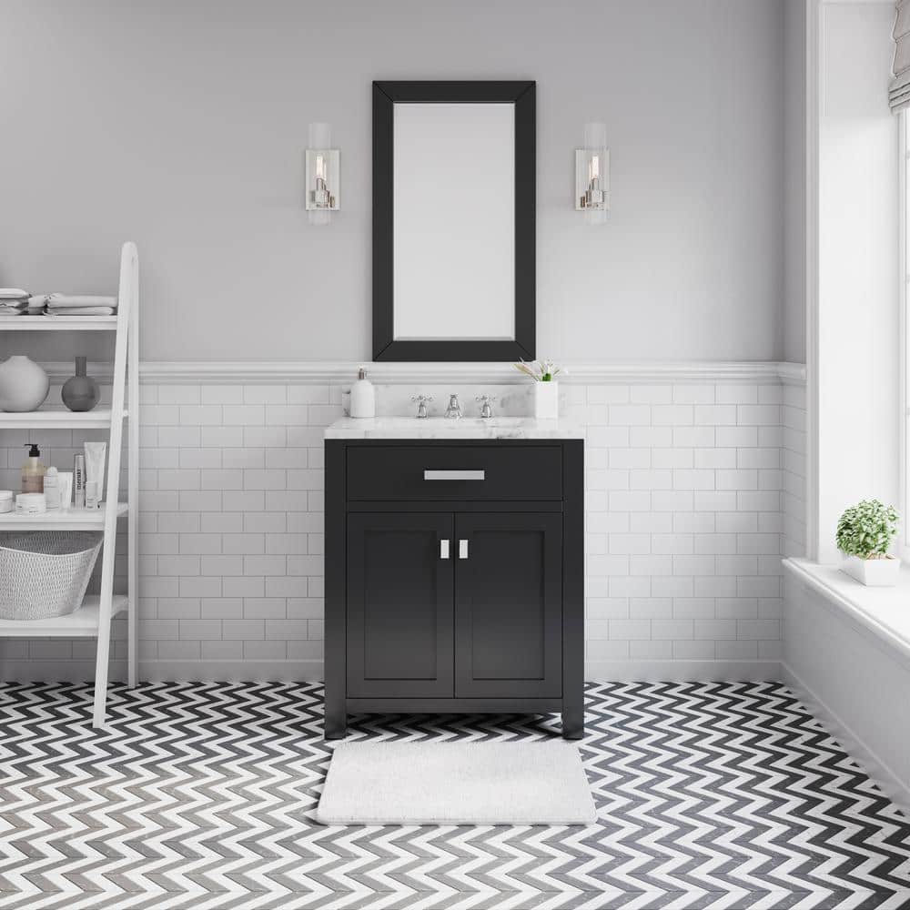 Espresso Solid Wood 30" Freestanding Vanity with Carrara Marble Top and Ceramic Sink