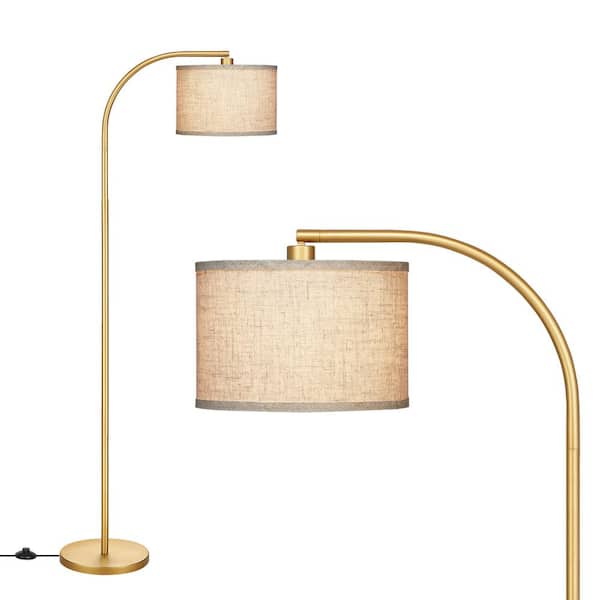 DEWENWILS 63.4 in. Gold 1-Light Arched Floor Lamp For Bed Room With Fabric Drum Shade