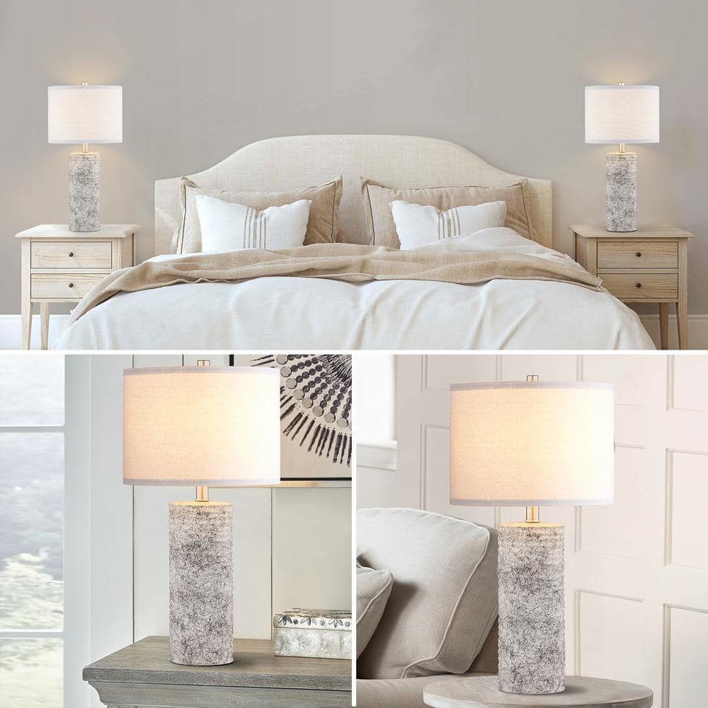 23.75" Silver Glazed Ceramic Table Lamp Set with Linen Shade