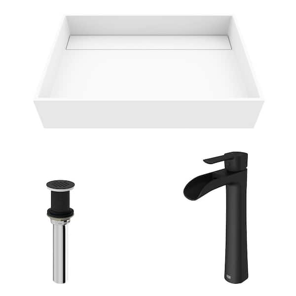 VIGO Matte Stone Montauk Composite Rectangular Vessel Bathroom