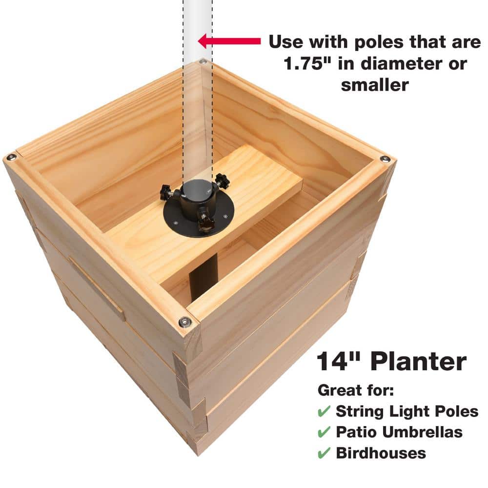 Natural Wood Square Outdoor Planter with Pole Support