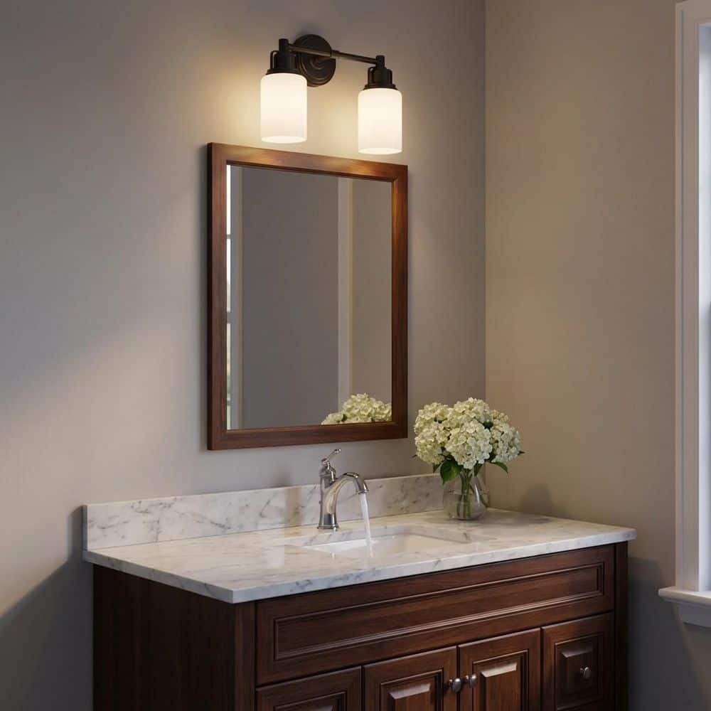 Ashford 13.5 in. W x 10.25 in H 2-Light Aged Iron Transitional Bathroom Vanity Light with Milk Drum Glass Shades price history on PriceWatchPro