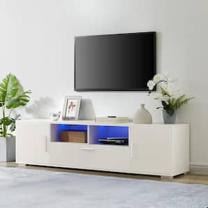 63 in. W White Particleboard TV Cabinet with LED Lights and 3-Large Storage Space Maximum Television Size for 65 in.