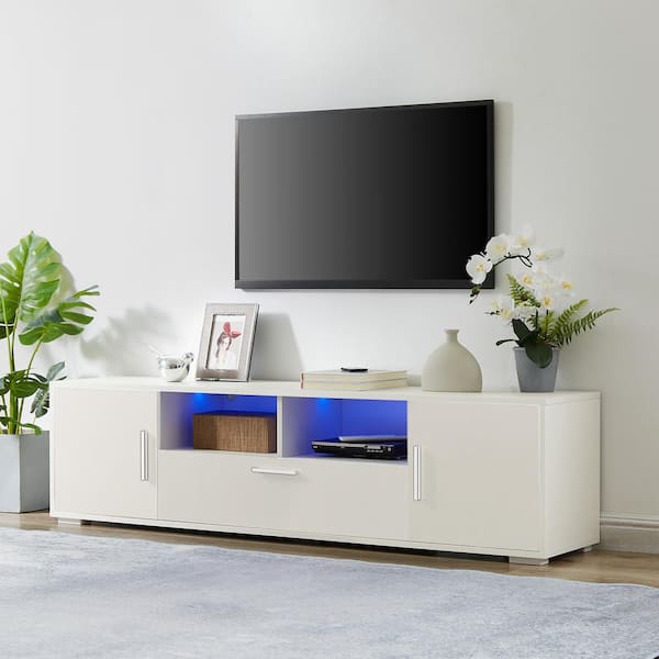 Seafuloy 63 in. W White Particleboard TV Cabinet with LED Lights and 3-Large Storage Space Maximum Television Size for 65 in.