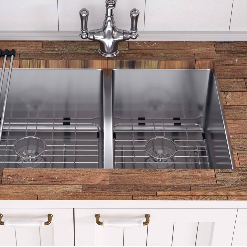 33'' Brushed Nickel Stainless Steel Double Bowl Undermount Kitchen Sink